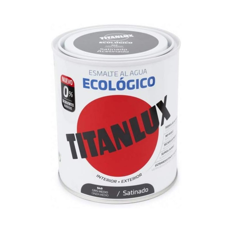 Pintura Esmalte Ecologico Gris Medio Satinado 750 ml. Titanlux