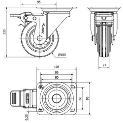 Rueda Placa Goma Freno 80kg 2-2309