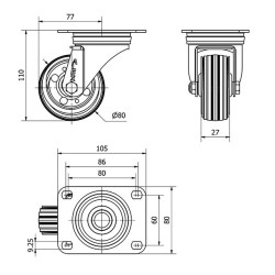 Rueda Placa Goma Industrial 80kg 2-0223