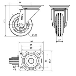 Rueda Placa Goma Industrial 110kg 2-0225