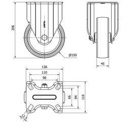 Rueda Placa Goma Industrial 140kg 2-0227