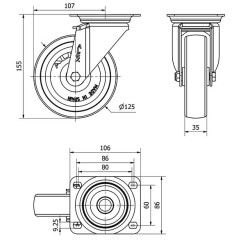 Rueda Placa Nylon 200kg 2-0239